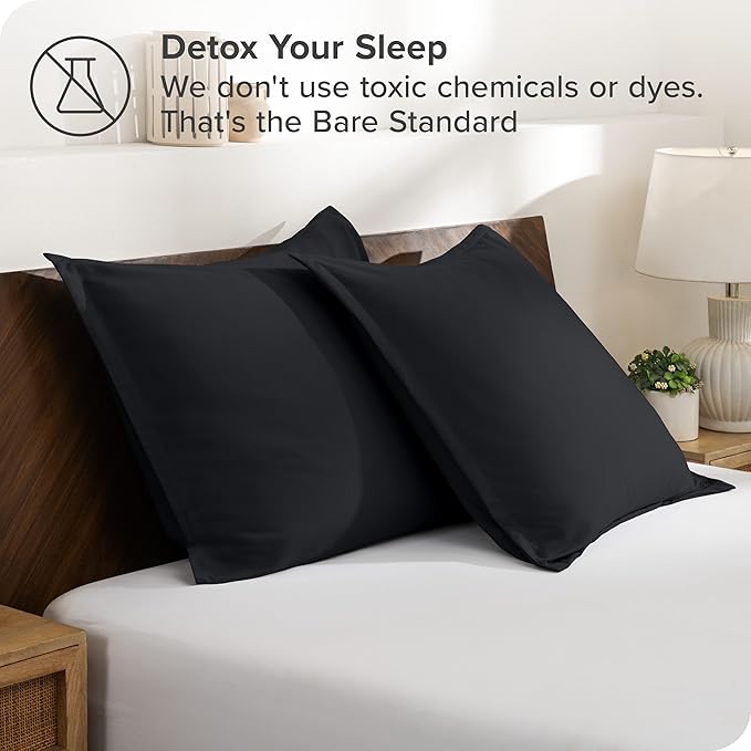 Bare Home Euro Pillow Sham Covers - Set of 2 - Premium 1800 Ultra-Soft Microfiber - Double Brushed - Bed Pillow Shams - Pillows Not Included (Set of 2, Black)