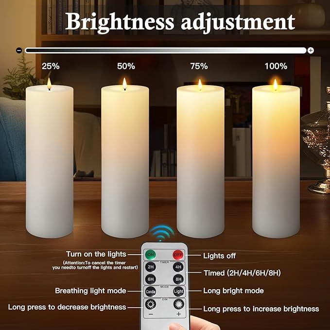 12" x 4" Large Outdoor Candles, Waterproof Flickering LED Flameless Candles with Timer, Battery Operated Candles with Remote Control Realistic Fake Pillar for Patio Porch Lanterns, White 2 Pack
