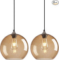 Light Brown Glass Pendant Lights Kitchen Island Globe Pendant Light Fixtures Modern Pendant Lighting for Bedroom Living Dining Room Light Fixture (9.84 in, 2 Pack)