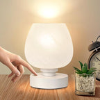 Bedside Table Lamp - Touch Small Lamp for Bedroom Nightstand, 3-Way Dimmable, White Opal Glass Shade, Warm LED Bulb Included