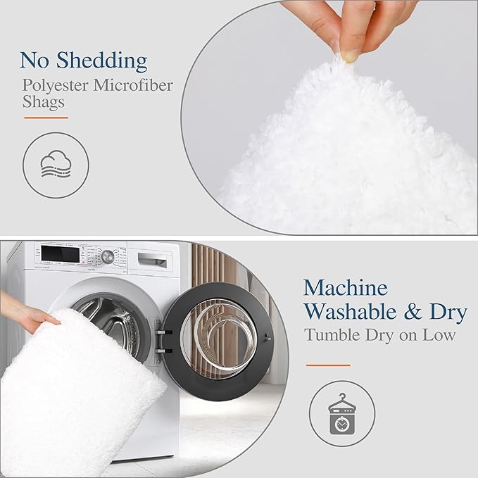 Walensee Large Bathroom Rug (24 x 60, White) Extra Soft and Absorbent Shaggy Bathroom Mat Machine Washable Microfiber Bath Mat for Bathroom, Non Slip Bath Mat, Luxury Bathroom Floor Mats Rubber Back