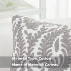 HWY 50 Grey Gray Decorative Throw Pillow Covers 18x18 Inch (1 Piece), Embroidered Cotton Farmhouse Cushion Cover Pillow Case for Sofa Couch Living Room Bed Bedroon, Floral Branches