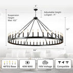 64 Inch Extra Large Black Wagon Wheel Chandelier 42-Light Farmhouse Wagon Wheel Chandeliers Round Industrial Ceiling Light fixtures for Outdoor Porch high Ceilings Living Dining Room Foyer Entryway