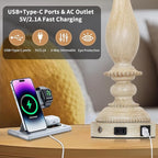 28" Tall Farmhouse Table Lamps for Living Room Set of 2,Vintage Rustic Beige Bedside Touch Lamp with USB C+A Ports & AC Outlet, 3-Way Dimmable Resin Nightstand Lamp for Bedroom Entryway Office