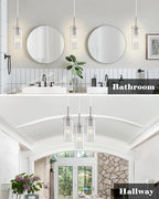 Glass Pendant Lights Kitchen Island 2 Packs, Brushed Nickel Pendant Light, Modern Clear Glass Pendant Light Fixture, Hanging Pendant Lights for Kitchen Island Dining Room Hallway