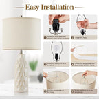 Luvkczc 24.8" Ceramic Table Lamps Set of 2 with 3 Color Temperature & Bulbs Included - Bedside Lamps for Nightstand, Living Room, Bedroom, Home Office Decor