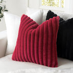 MIULEE Faux Fur Christmas Decorative Throw Pillow Covers 20x20 Inch Set of 2, Modern Spring Home Decor Soft Plush Couch Pillows Cozy Fluffy Cushion Covers for Sofa Bed Burgundy