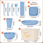 49 Pcs Dinnerware Sets for 4 People, Unbreakable Plates and Bowls Sets with Storage Box, Reusable Dinnerware Sets, Camping School Home Party Cutlery Set, Dishwasher Microwave Safe