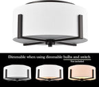 Flush Mount Ceiling Light Fixture with Linen Shade Oil Rubbed Bronze 2- Light Drum Ceiling Light Modern Light Fixture for Bedroom Living Room Kitchen