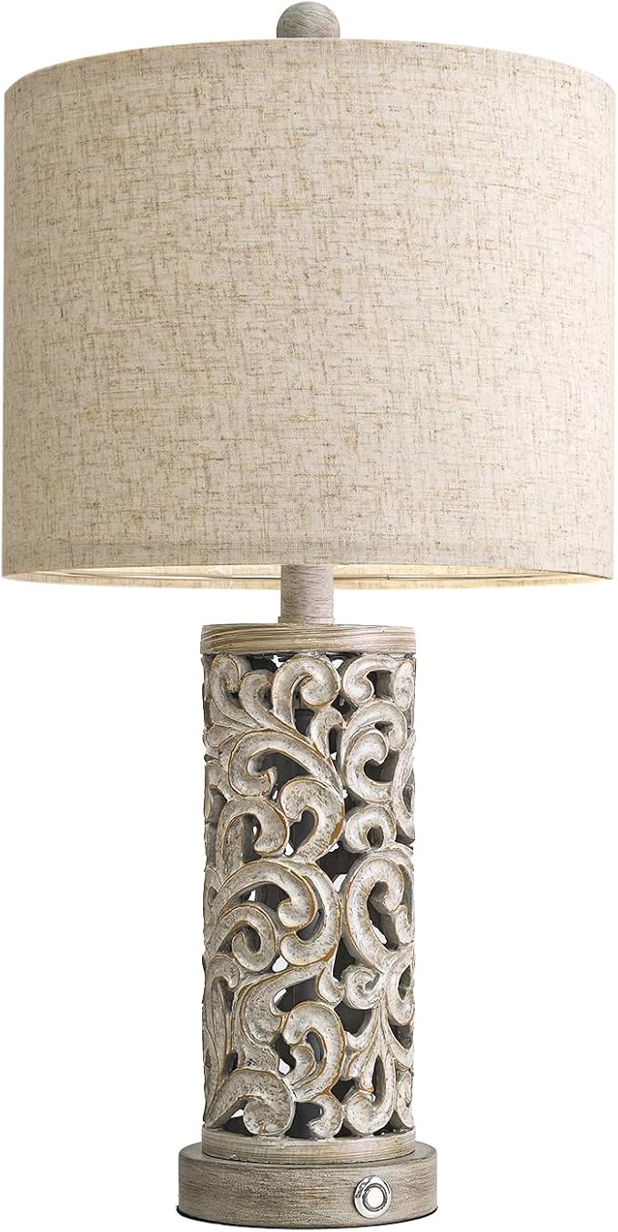22" Dual Light Table Lamp,Lamps for Bedroom with USB A+C Charging Ports,Touch Lamp with 3-Level Dimming,Farmhouse Lamps for Living Room and Night Stands (Bulb Included)