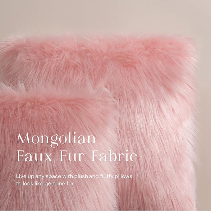 Phantoscope Pack of 2 Faux Fur Solid Throw Decorative Pillow Cover Cushion Covers Luxury Soft Decorative Pillowcase Fuzzy Pillow Covers for Bed/Couch,Pink 20 x 20 Inches