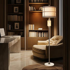 Natural Alabaster Floor Lamp, Lamps for Bedroom, Tall Lamp with Night Light, Marble Base, Linen Shade,Living Room Lamp, Standing Lamp for Living Room Bedroom Office - Brown (Bulb Included)