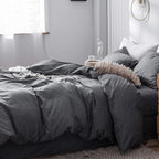 MooMee Bedding Duvet Cover Set 100% Washed Cotton Linen Like Textured Breathable Durable Soft Comfy (Heathered Dark Grey, Oversized King Plus 128"x120")