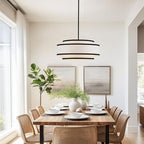19.7" Black Drum Chandelier with White Linen Lampshade 4-Light Modern Farmhouse Chandelier Light Fixture for Dining Room, Kitchen Island, Foyer Entryway Bedroom