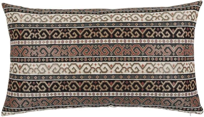 Kilim Throw Pillow Covers Khaki and Black - 14 x 24 Inches Decorative Lumbar Pillows, Retro Room Decor for Couch, Bohemian Outdoor Case for Farmhouse, Indian Cushions, Tribal Pattern