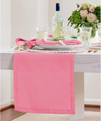 Solino Home Linen Pink Carnation Table Runner 48 Inches - 100% Pure Linen Short Table Runner 14 x 48 Inch Ideal for Dresser and Coffee Tables - Halloween - Fete