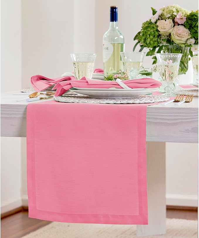 Solino Home Linen Table Runner 72 Inches Long - 100% Pure Linen Pink Carnation Table Runner 14 x 72 Inch for Halloween - Fete