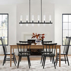 Untrammelife Modern 6-Light Linear Chandelier in Coal Black Finish 36" Farmhouse Rectangle Dining Room Light with Clear Glass Shade Linear Island Pendant Light for Kitchen Island Bedroom