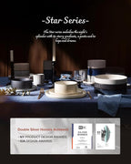 Famiware Star Plates and Bowls Sets, Modern Stoneware Dinnerware Sets for 6, 18-Piece Kitchen Dish Set - Chip and Scratch Resistant, Microwave and Dishwasher Safe Tableware, Cappuccino White