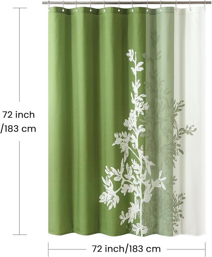 Fabric Shower Curtain, Green Plant Shower Curtains for Bathroom, Waterproof Bathroom Curtains, 72" W x 72" H