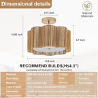 Golden Blossom Boho 3-Light - 14" Handwoven Rattan Flush Mount for Bedroom | Nursery, Eco-Friendly Gold Woven Ceiling Light, Small Gold Lighting, Boho Rattan Light