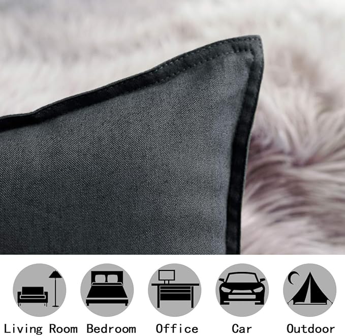 Jeanerlor Cotton Linen Soft Soild Decorative Square Throw Pillow Covers Set Cushion Case for Sofa Bedroom Car24 x 24 Inch 60 x 60cm, Pack of 2, Dark Grey