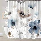 Sanzugh Boho Floral Shower Curtain, Cream Tan Beige Blue Grey White Watercolor Flower Fabric Shower Curtains Set for Bathroom Decoration with Hooks 72 X 72 inch Cute Farmhouse Bath Decor