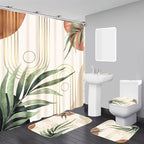 Boho Sage Green Shower Curtain Sets with Rugs 70.8Wx70.8L, Bathroom Set Bohemian with Non-Slip Rug, Toilet Lid Cover, U-Shaped Mat, Greenery Shower Curtain Boho Bathroom Shower Curtain Set