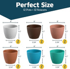Multicolor 6-Inch Plant Pots with Drainage & Saucers 12 Pack, Indoor & Outdoor Planters for Houseplants, Herbs, and Flowers, Durable & Weatherproof Material, Stackable, Lightweight, Minimalist Design