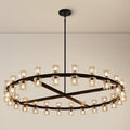 Modern 48 inch Black Round Chandeliers Light Fixture, Crystal Chandeliers for Dining Room, Living Room Chandelier, Wagon Wheel Chandelier Over Table, Suitable for Bedroom,Foyer,Includes Bulb