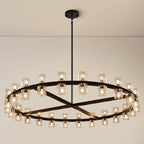 Modern 48 inch Black Round Chandeliers Light Fixture, Crystal Chandeliers for Dining Room, Living Room Chandelier, Wagon Wheel Chandelier Over Table, Suitable for Bedroom,Foyer,Includes Bulb