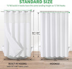 Extra Long No Hooks Needed Linen Textured Shower Curtain with Snap-in Fabric Liner Set,White Hotel Luxury Decor Shower Curtains for Bathroom,Waterproof & Washable,71Wx86H