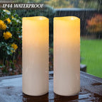 4" x 14" White Large Waterproof Outdoor Flameless Candles Battery Operated LED Flickering Pillar Candles with Remote and Timer for Indoor Outdoor Lanterns, Long Lasting, Set of 2