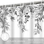 Eucalyptus Shower Curtain, Grey Watercolor Leaves with Floral Botanical Bathroom Decor, Waterproof Fabric Bath Curtain Set with Hooks, 72x84 Inches