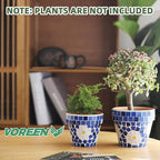 VOREEN Mosaic & Terracotta Plant Pots, 2 Pack Handmade Flower Pots with Drainage, Decorative Daisy Style Planters for Indoor Outdoor Plants, Home & Garden Decor, Gift for Mom Wife Friend