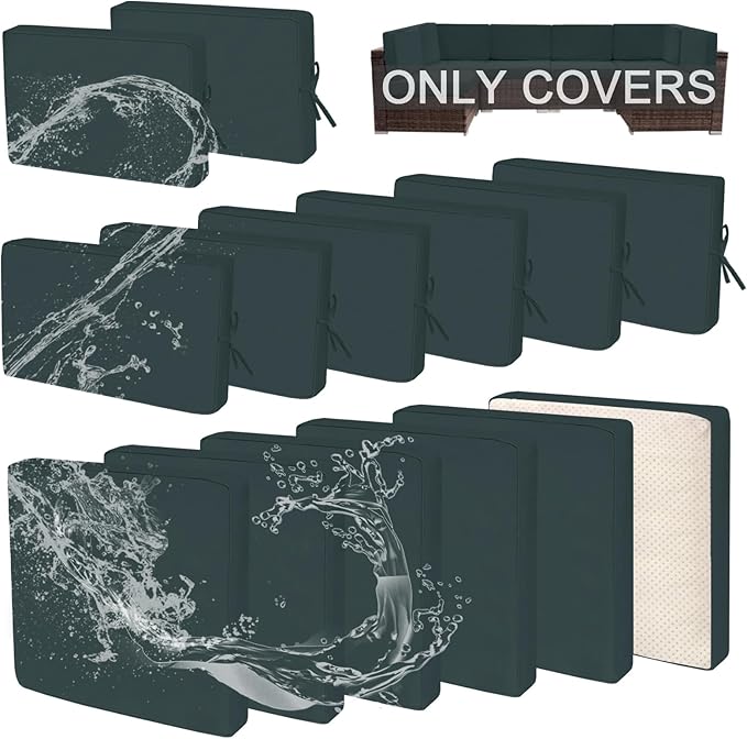 14 PCs Patio Cushion Covers for 7 PCs Outdoor Furniture Sectional Seating Sets Water Resistant Plus 2 Throw Pillows (Gray, 24.8(L)*24.8(W)*3.14(T) inches)