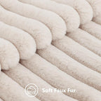 decorUhome Faux Fur Throw Pillow Covers 22x22 Set of 2, Decorative Soft Plush Striped Neutral Couch Euro Pillow Covers with Velvet Back for Sofa, Bed, Living Room Home Decor, Beige