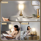 Boncoo Set of 2 Bedside Touch Lamps, 16 Inch Dimmable Small Nightstand Lamp, Night Light Lamp Simple Touch Table Lamp with Brass Metal Base for Living Room Bedroom Office, A19 3000K Led Bulb Included