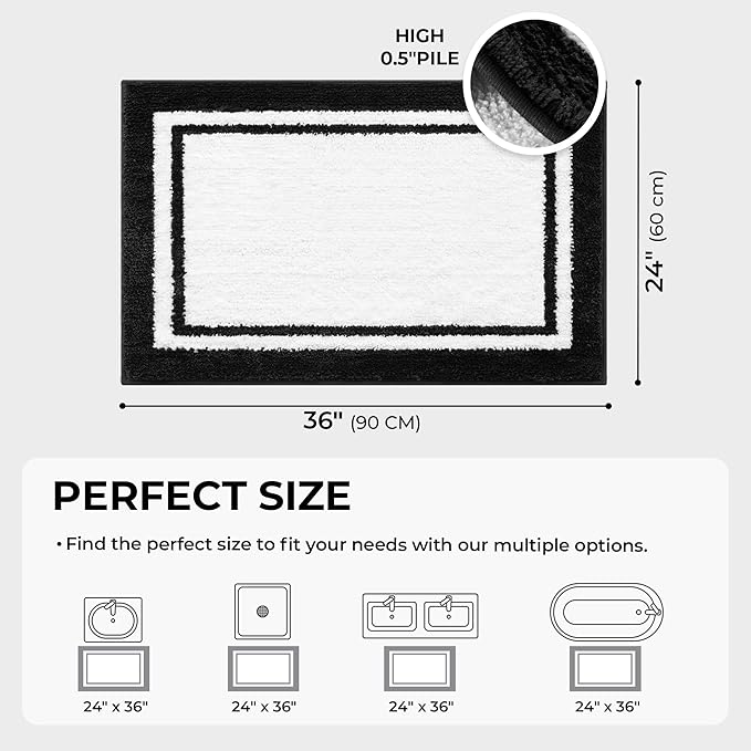 GRANNY SAYS Microfiber Bathroom Rugs Non Slip Washable, Water Absorbent Bathroom Mats for Tub Non Slip, Soft Bath Mats for Floor & Shower, Long Bath Rug, 24" x 36", Black Bath Rug