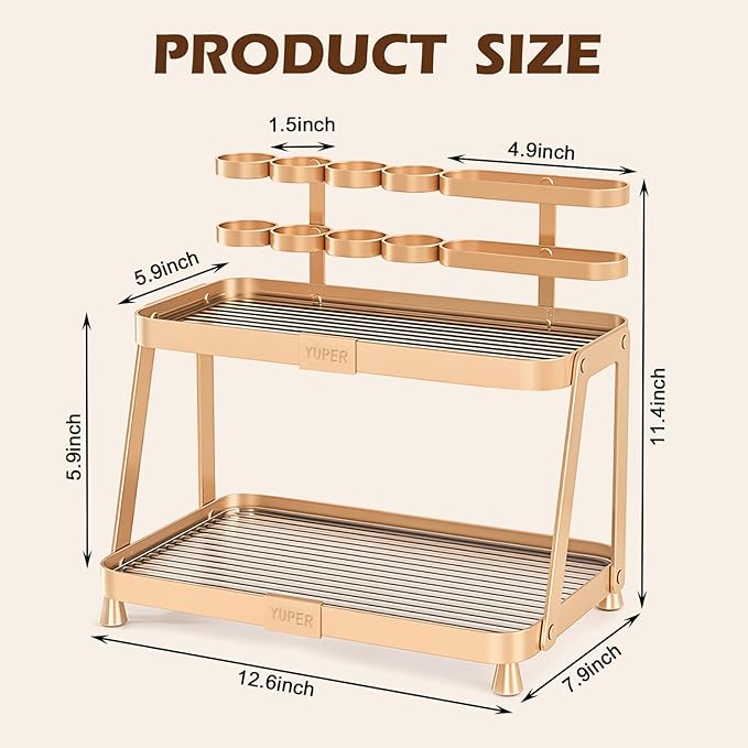 YUPER Bathroom Countertop Organizer, 2-Tier Vanity Organizer With Makeup Brush Holder, Large Countertop Tray for Skincare, Perfume, Cosmetics, Bathroom Sink Organizer Countertop
