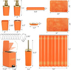 11PCS Bathroom Sets with Shower Curtain and Rugs Bathroom Accessories Set Orange Bathroom Set,Soap Dispenser & Toilet Brush Holder Set with Stainless Steel Trash Can