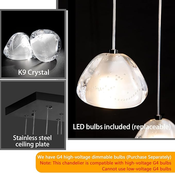 Crystal Rectangular Chandeliers for Living Room Dining Room Light LED Pendant Lights Fixtures Lighting Chandelier for Foyer Entrance Black
