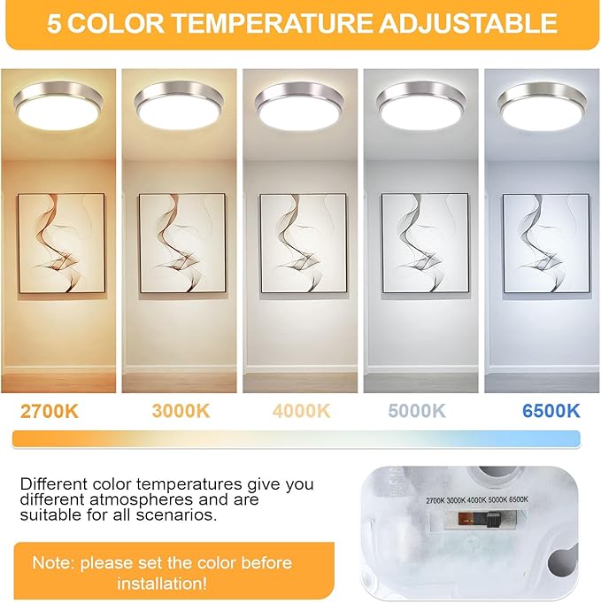 13 Inch 36W Dimmable Flush Mount LED Ceiling Lights, 5CCT (2700K-6500K) Adjustable & 4000LM Super Bright LED Ceiling Light Fixtures, Brushed Nickel Modern Ceiling Lamp for Bathroom Hallway, 2-Pack