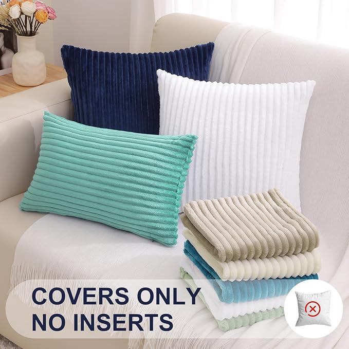 Simmore Decorative Fall Throw Pillow Covers 18x18 Set of 2, Soft Plush Flannel Double-Sided Fluffy Couch Pillow Covers for Sofa Living Room, Aqua Haze