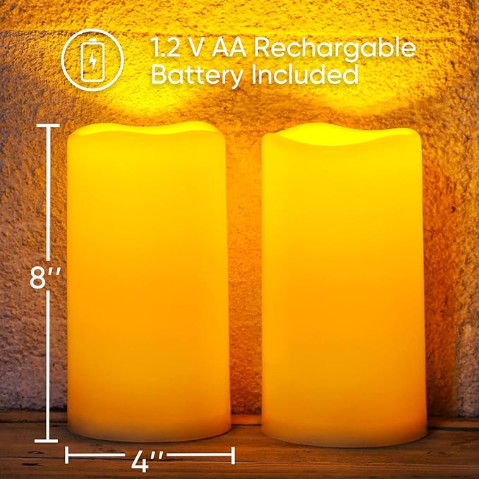 Homemory 4"x8" Large Solar Candles Outdoor Waterproof, Dusk to Dawn, Solar Powered Flameless Candles for Outdoor, Lanterns, Set of 2