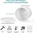 FaithLand 10-Inch Modern Cylinder Planter, Thick-Walled Plastic Plant Pot with Drainage Holes and Detachable Saucer, Matte White, Ideal for Indoor & Outdoor Plants Flowers