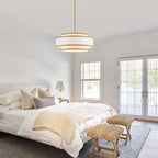 19.7" Gold Drum Chandelier with White Linen Lampshade 4-Light Modern Farmhouse Chandelier Light Fixture for Dining Room, Kitchen Island, Foyer Entryway Bedroom