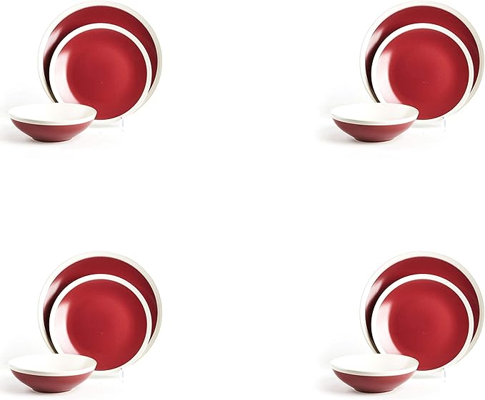 Rock Ridge Speckled Stoneware Dinnerware Set (12pc Set, Garnet and Ivory)