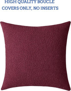 Jeneoo Burgundy Red Decorative Square Thick Throw Pillow Covers Fine Textured Boucle Couch Cushion Cases for Home Livingroom Sofa Decor, Set of 1, 24 x 24 Inch