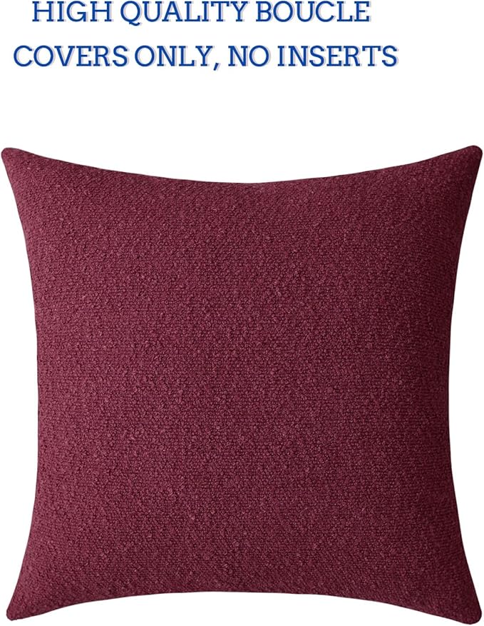 Jeneoo Burgundy Red Decorative Square Thick Throw Pillow Covers Fine Textured Boucle Couch Cushion Cases for Home Livingroom Sofa Decor, Set of 1, 24 x 24 Inch